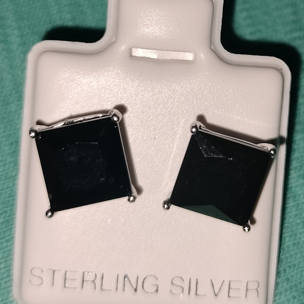 Chic Black Square Sterling Silver Earrings